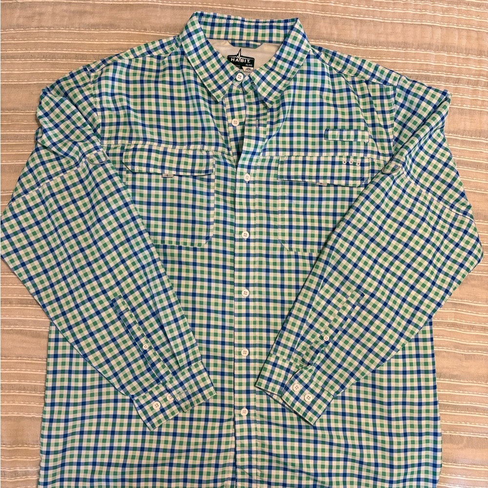 Men's Green and Blue Plaid Button-Down Shirt